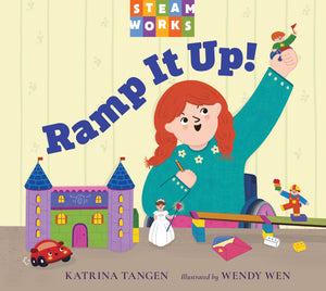 Book cover of 'Ramp It Up!' by Katrina Tangen with a girl in a wheelchair playing with toys