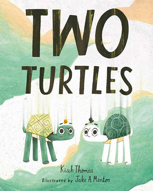 Book cover of 'Two Turtles' with two cartoon turtles falling in a cloudy sky